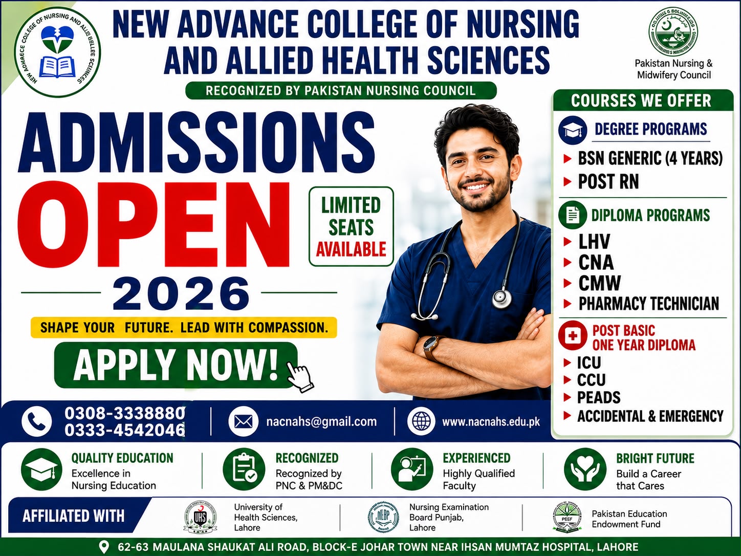 NACON admissions flyer for Post Basic Diplomas (1-Year)