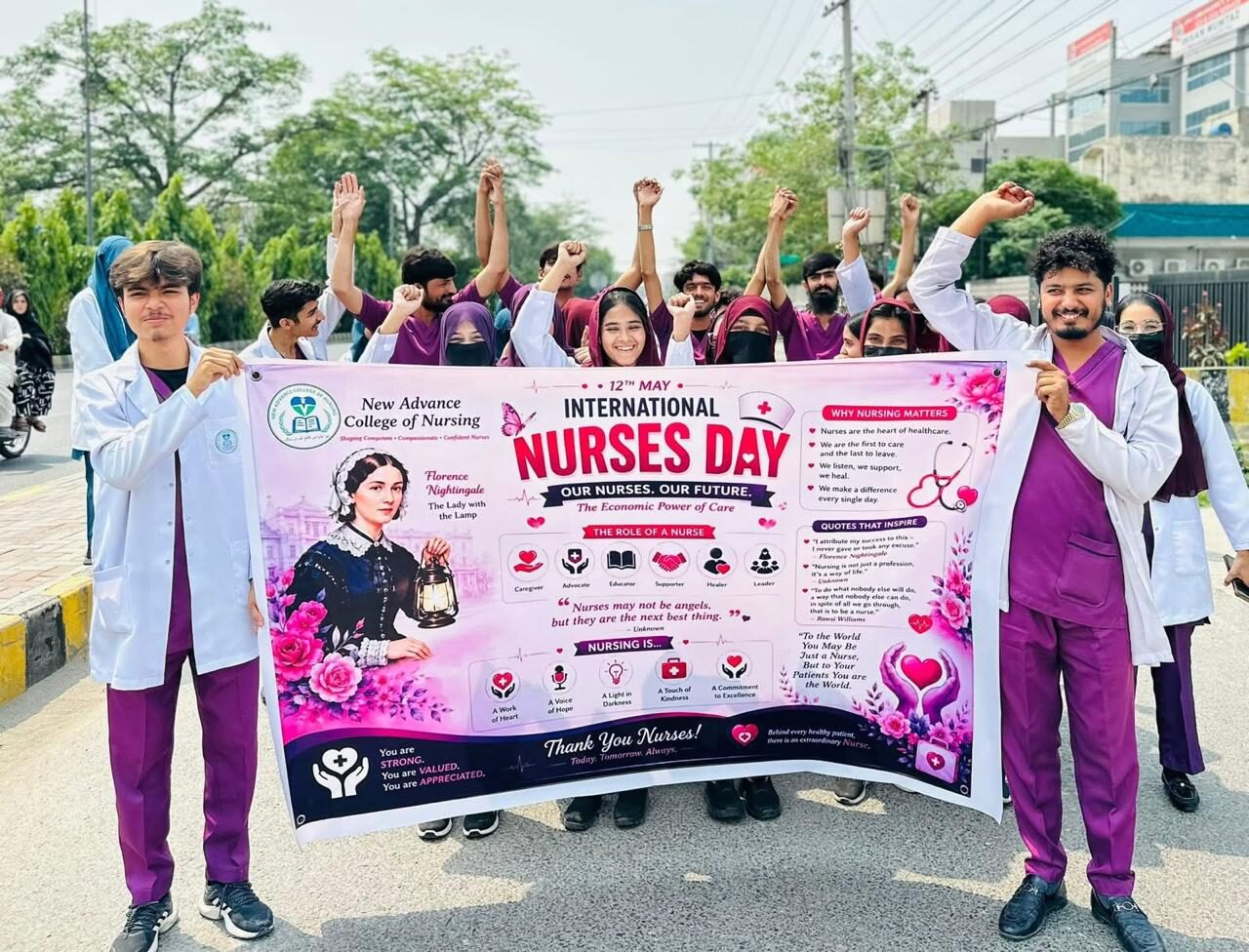 NACON nursing students in scrubs and white coats celebrating International Nurses Day
